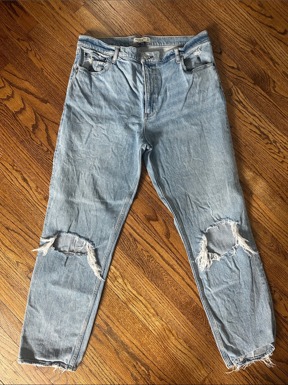 Abercrombie & Fitch light wash ripped straight-leg jeans